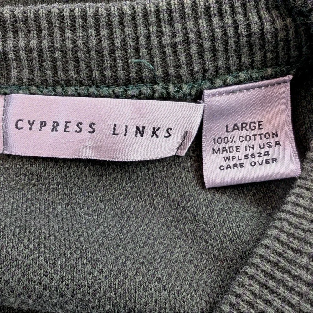 Cypress Links Golf Wear V-Neck Sweater Green Men's Large 100% Cotton Soft Casual
